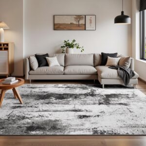 macgace modern abstract rugs for living room, 4'x6' machine washable area rug with non slip backing for bedroom, soft floor covering contemporary carpet for dining room kitchen home office, gray