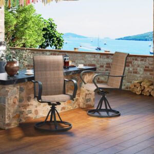 Aoxun Outdoor Swivel Chair, Textilene Swivel Patio Chairs Set of 2, Swivel Rocker Patio Chairs for Yard, Garden, Balcony (Brown)