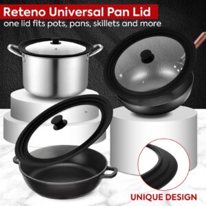 13-14-15in Universal Lid for Pots,Pans,Skillets,Large Replacement Frying Pan Cover,Big Cookware Lids,Tempered Glass with Heat Resistant Silicone Rim,Knob, BPA Free,Dishwasher Safe