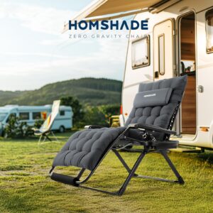 HOMSHADE Folding Zero Gravity Lounge Chair - 33In Outdoor Patio Reclining Chair with Cushion, Headrest, Cup Holder, Footrest, Weight Capacity 400LB, Grey