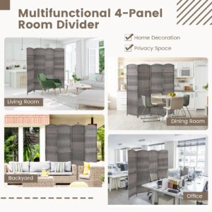 Giantex Room Divider 4 Panel, 6FT Tall Folding Privacy Screen with Solid Wood Frame, Hand-Woven Texture, Fully Assembly, Freestanding Wall Partition Room Dividers for Bedroom Office Patio