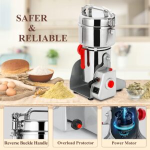 Electric Grain Grinder Mill 750g, Commercial Spice Grinder High Speed 2600W Swing Type 304 Stainless Steel Pulverizer Grinding Machine for Kitchen Dry Spice Herbs Grains Coffee Rice Pepper