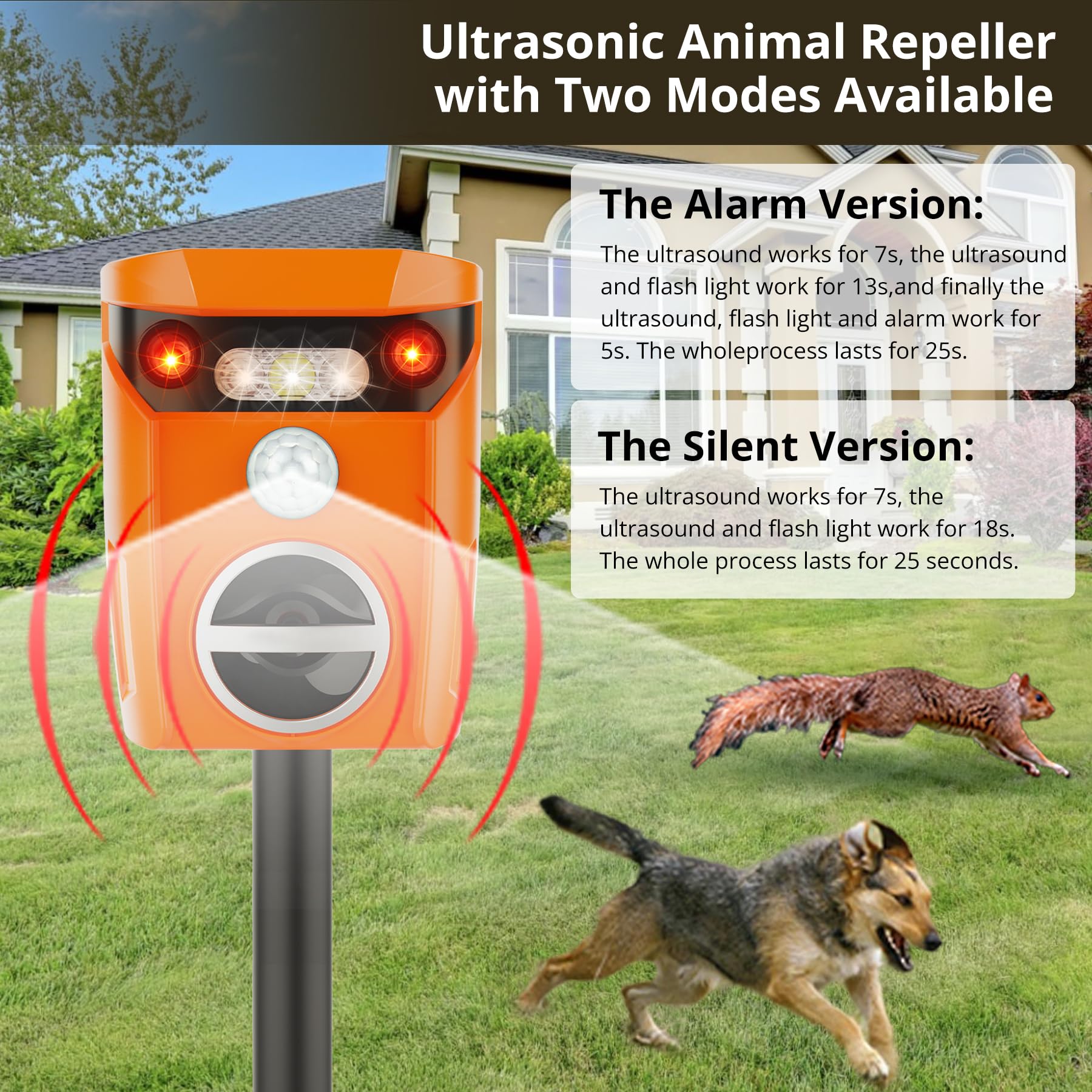 X-PEST Solar Powered Deer Repellent Ultrasonic Outdoor Animals Repeller Away Device for Yard Such As Raccoons, Deer, Dogs, Cats, Foxes, Skunk and More Waterproof - 2 Pack