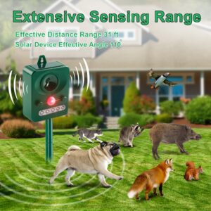 Solar Animal Repeller, Ultrasonic Animal Deterrent Rodent Repeller for Cat, Dog, Squirrel, Deer, Fox, Outdoor Animal Repellent with Motion Sensor and Led Light Alarm, Protect Yards, Lawn Gardens