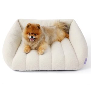 lesure orthopedic dog bed sofa for small dogs & cats, waterproof dog couch with removable washable cover, cute aesthetic pet sofa couch with egg crate foam(24" x 18" x 9.5", cream)