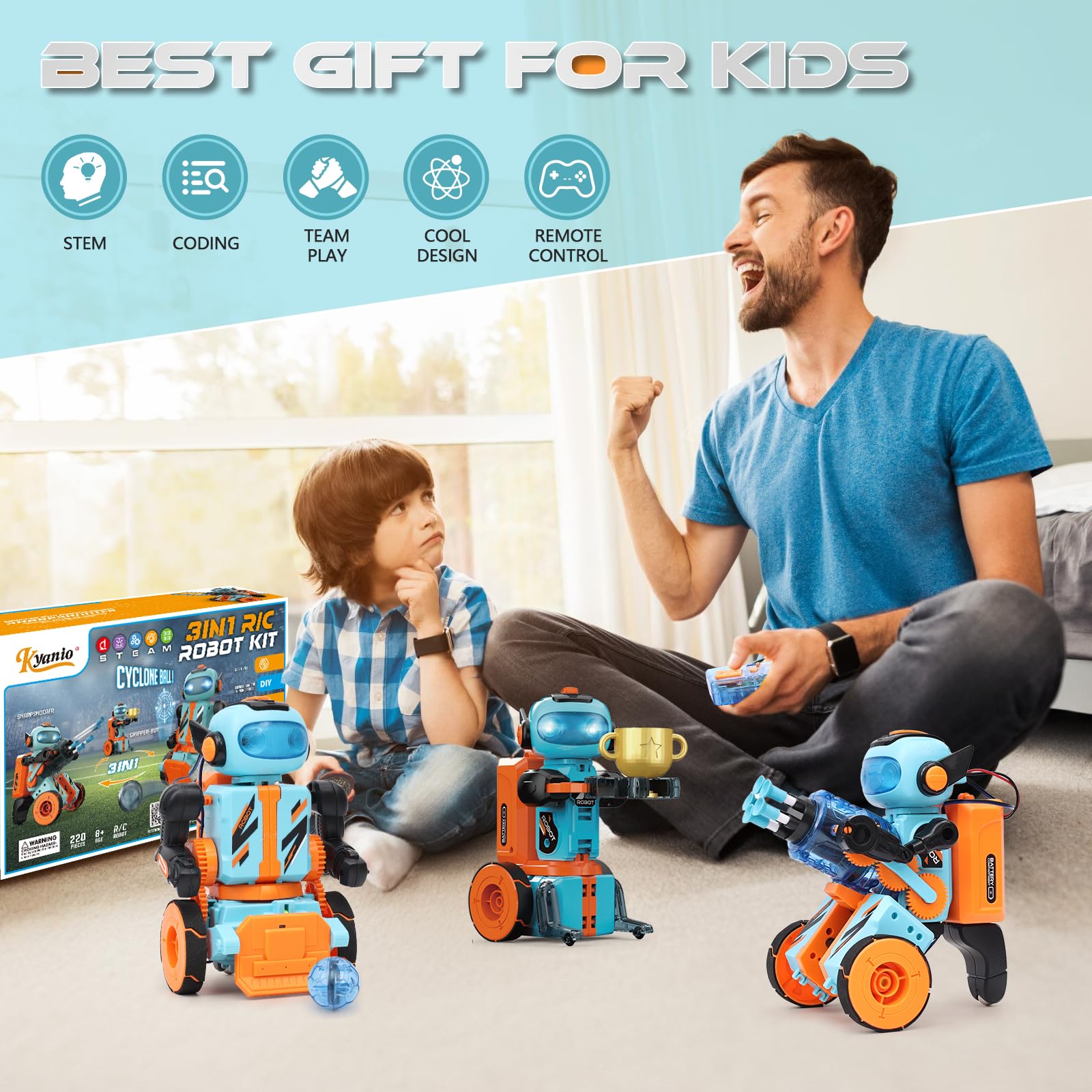 Kyanio STEM Circuits Robot Toys for Kids Ages 8-12 Year Old, 3 in 1 Remote Control & Programming Robotics Building Kit, Electric Science Projects Set, Ideal Gift for Boys & Girls Ages 8 9 10 11 12 13+