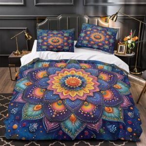 Bohemian Mandala 3D PrintedBeautiful Patterns Comforter Covers Bedding Set Quilt Cover Duvet Cover 3 Pieces for Childrens And Adults Microfiber with Pillowcases with Zipper Closure Queen（228x228cm）