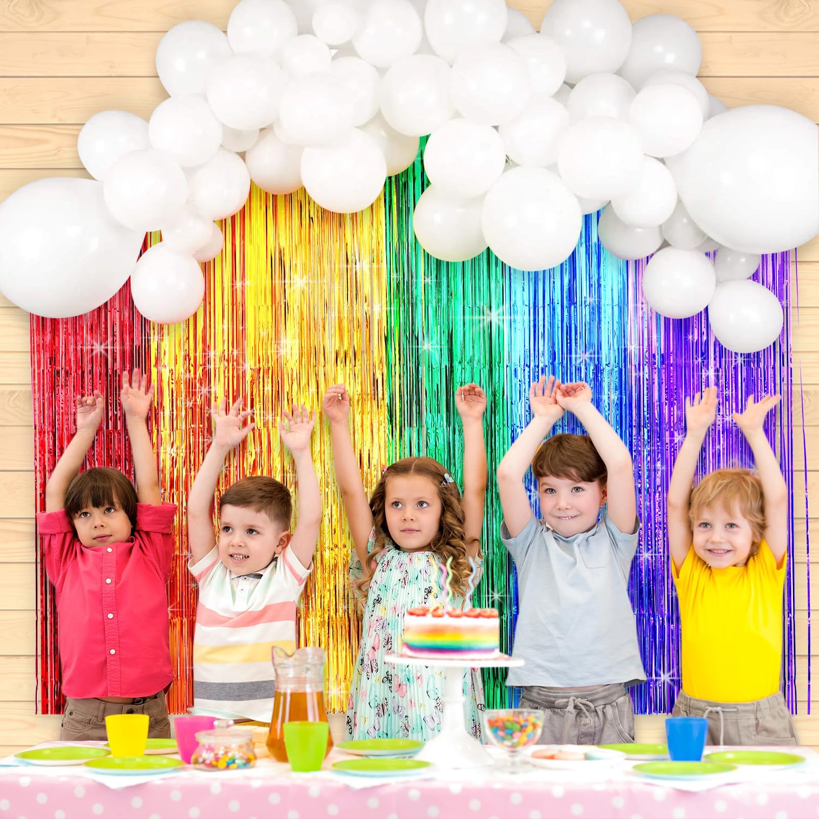 Rainbow Party Backdrop Balloon Arch Kit Decorations Rainbow Cloud Birthday Photo Props Booth Backdrops Rainbow Balloon Garland Fringe Curtains for Wedding Baby Shower Decor Photography Supplies