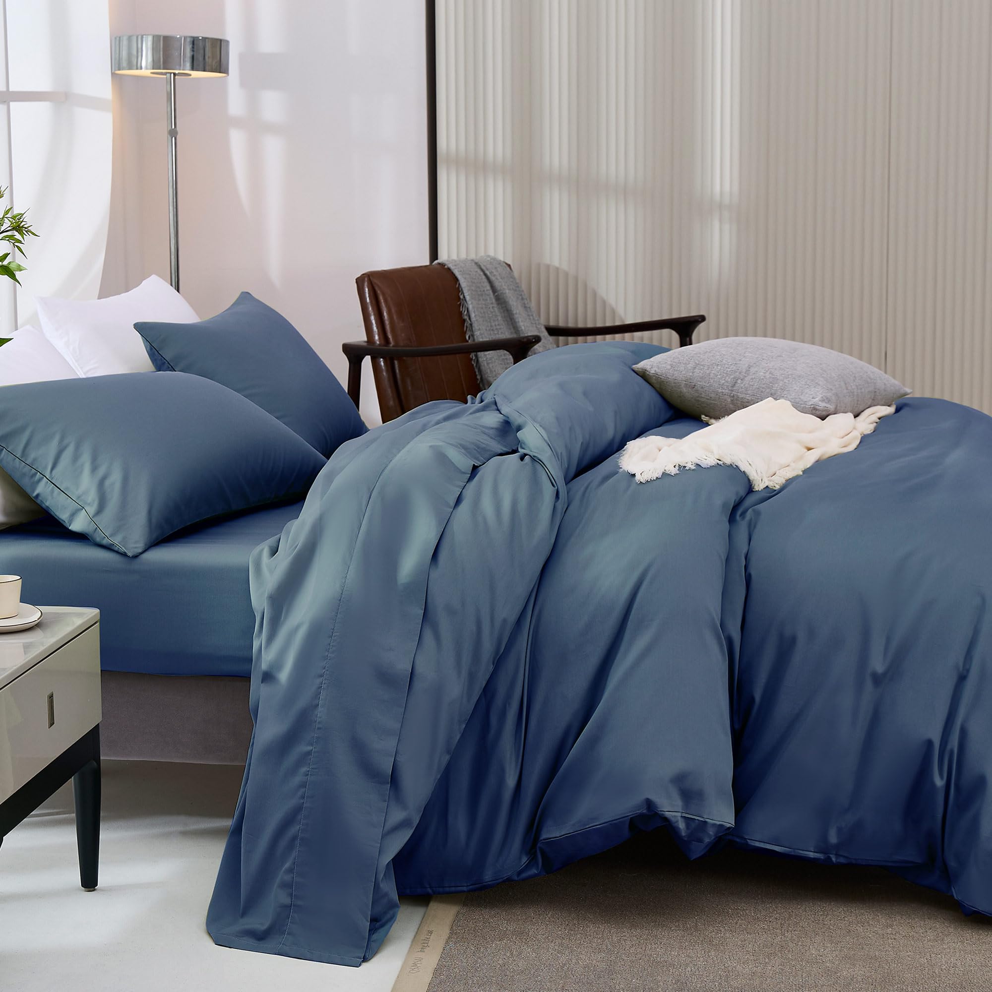 JELLYMONI Duvet Cover Full Size Ultra Soft- Eucalyptus Lyocell Cotton Blend Silky Cooling Comforter Cover Set, Hypoallergenic and Moisture Wicking Breathable Bedding, 3-Piece Set, Indigo