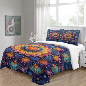 Bohemian Mandala 3D PrintedBeautiful Patterns Comforter Covers Bedding Set Quilt Cover Duvet Cover 3 Pieces for Childrens And Adults Microfiber with Pillowcases with Zipper Closure Queen（228x228cm）