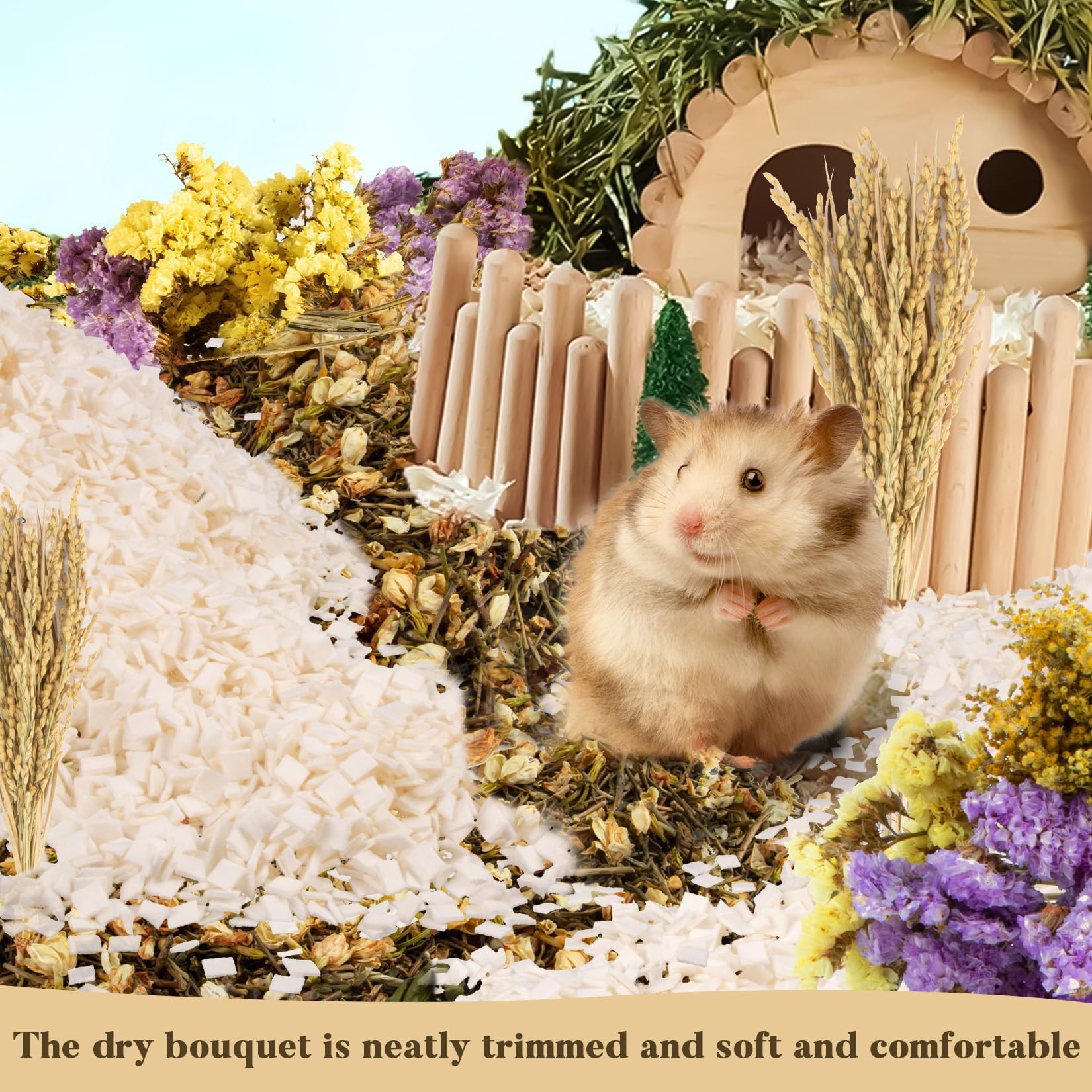 Sukh Nature Flower Herb Hamster Bedding Decor Hamster Habitat Decor Mate Small Animal Habitat Decor Hamster Cage Mate Natural Hamster Sprays for Syrian Dwarf Hamsters Gerbils Rabbit Other Small Pets