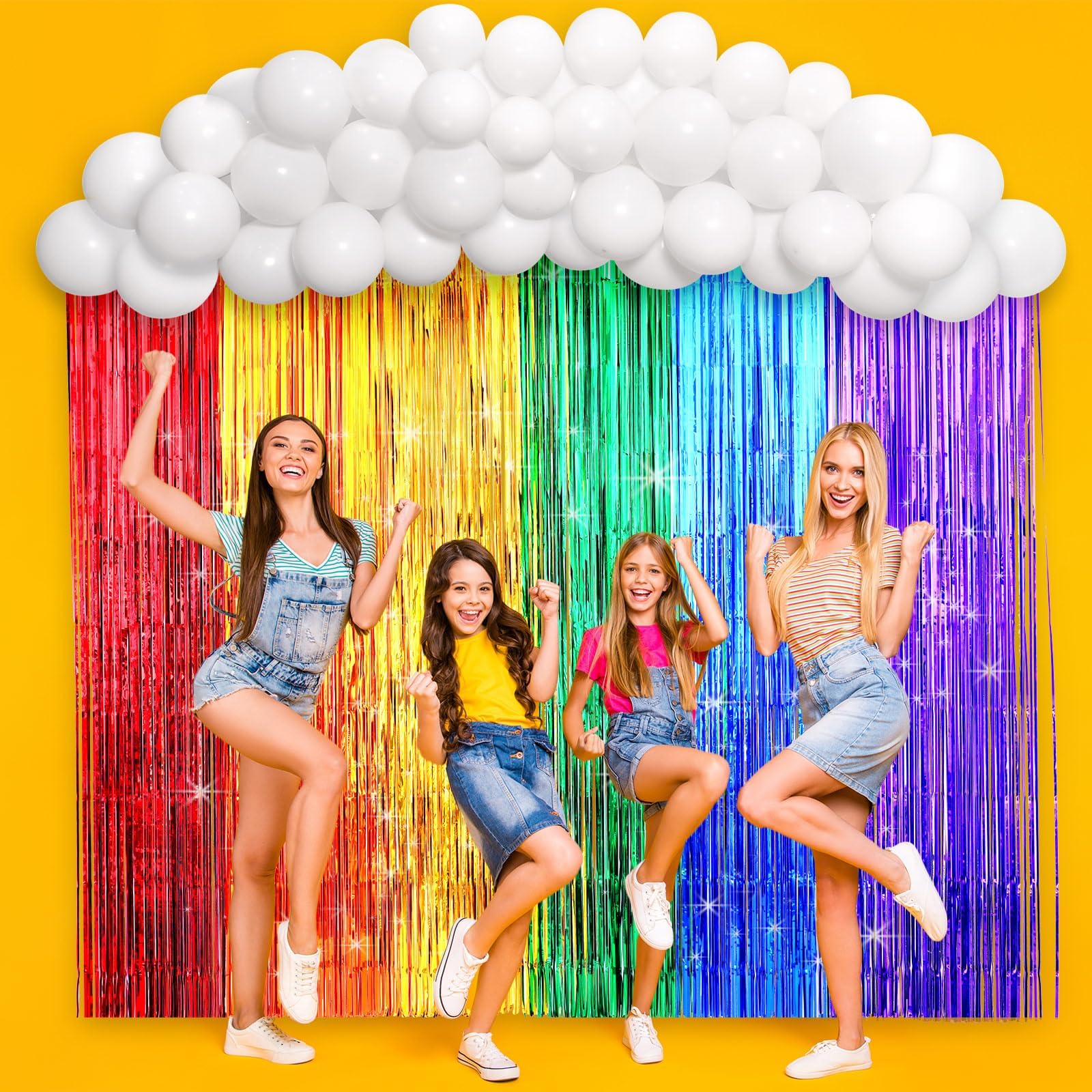 Rainbow Party Backdrop Balloon Arch Kit Decorations Rainbow Cloud Birthday Photo Props Booth Backdrops Rainbow Balloon Garland Fringe Curtains for Wedding Baby Shower Decor Photography Supplies