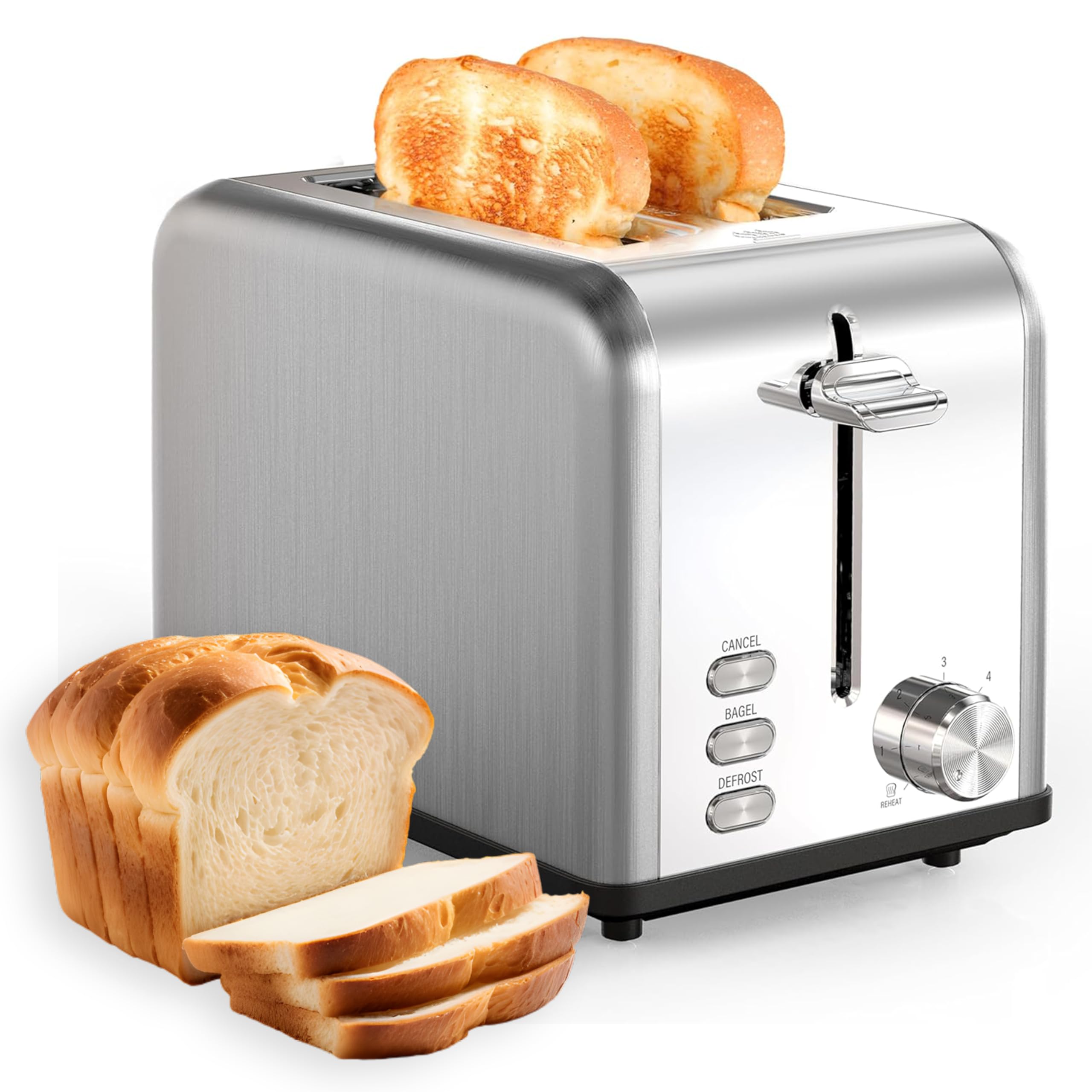 YSSOA Stainless Steel Toaster 2 Slice with Extra Wide Slot & Removable Crumb Tray, 6 Shade Settings and Bagel/Defrost/Cancel Functions, Compact Oven, for Various Bread & Waffle, Silver New