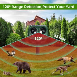 Ultrasonic Animal Repellent Deer Repellent Cat Repellent Outdoor with 5 Frequency Mode & Motion Sensor & Strobe Light Solar Animal Repeller Deterrent Rabbit Repellent Repel Dog Skunk Raccoon, 2 Pack