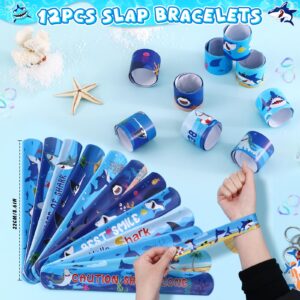 ESAG 110Pcs Shark Party Favors Birthday Supplies, Straws Bubble Wands Slap Bracelet Keychain Tattoo Sticker Toy Gift Baby Kids Boys Shark Valentines Goodie Bag Stuffer Ocean Under the Sea Party Favors