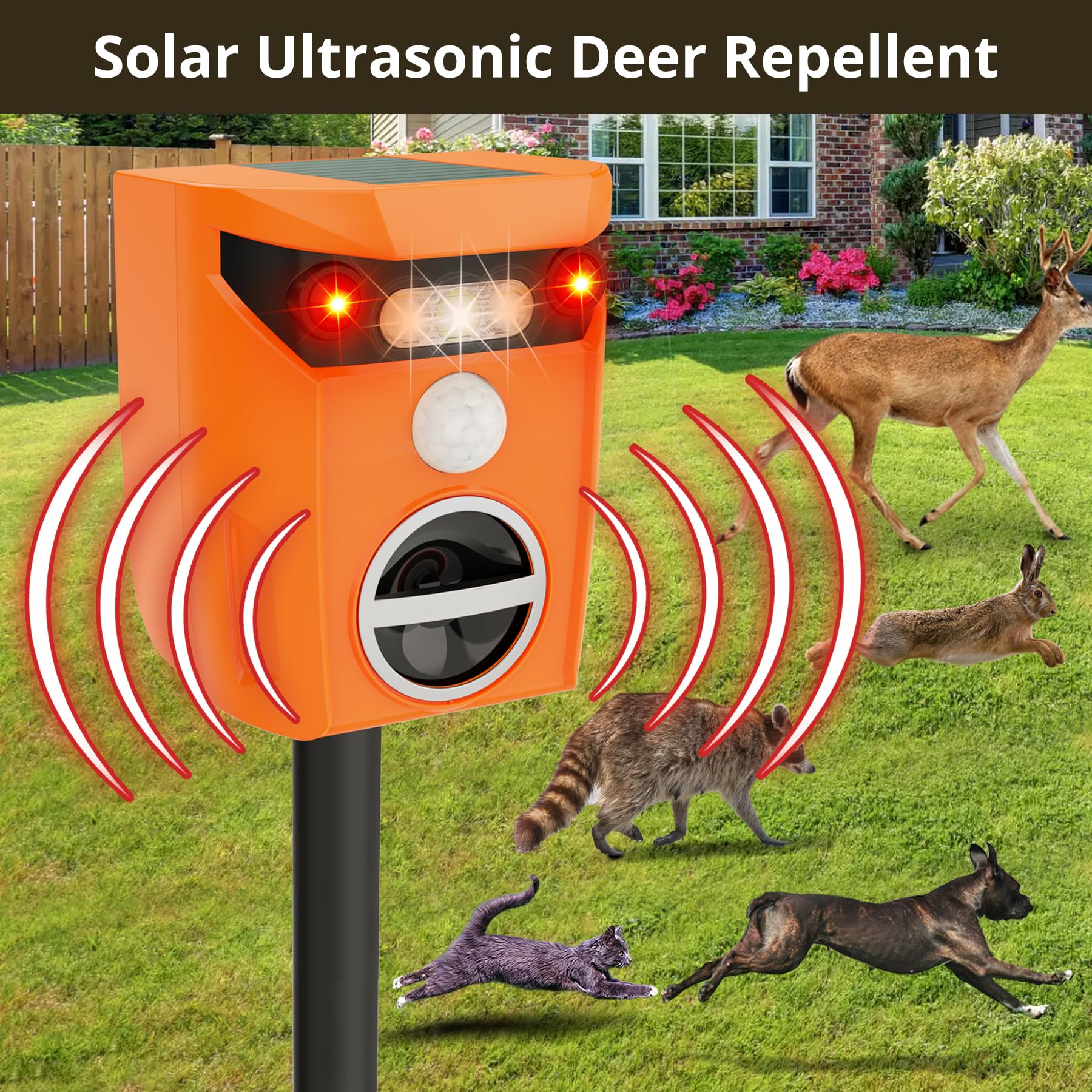 X-PEST Solar Powered Deer Repellent Ultrasonic Outdoor Animals Repeller Away Device for Yard Such As Raccoons, Deer, Dogs, Cats, Foxes, Skunk and More Waterproof - 2 Pack