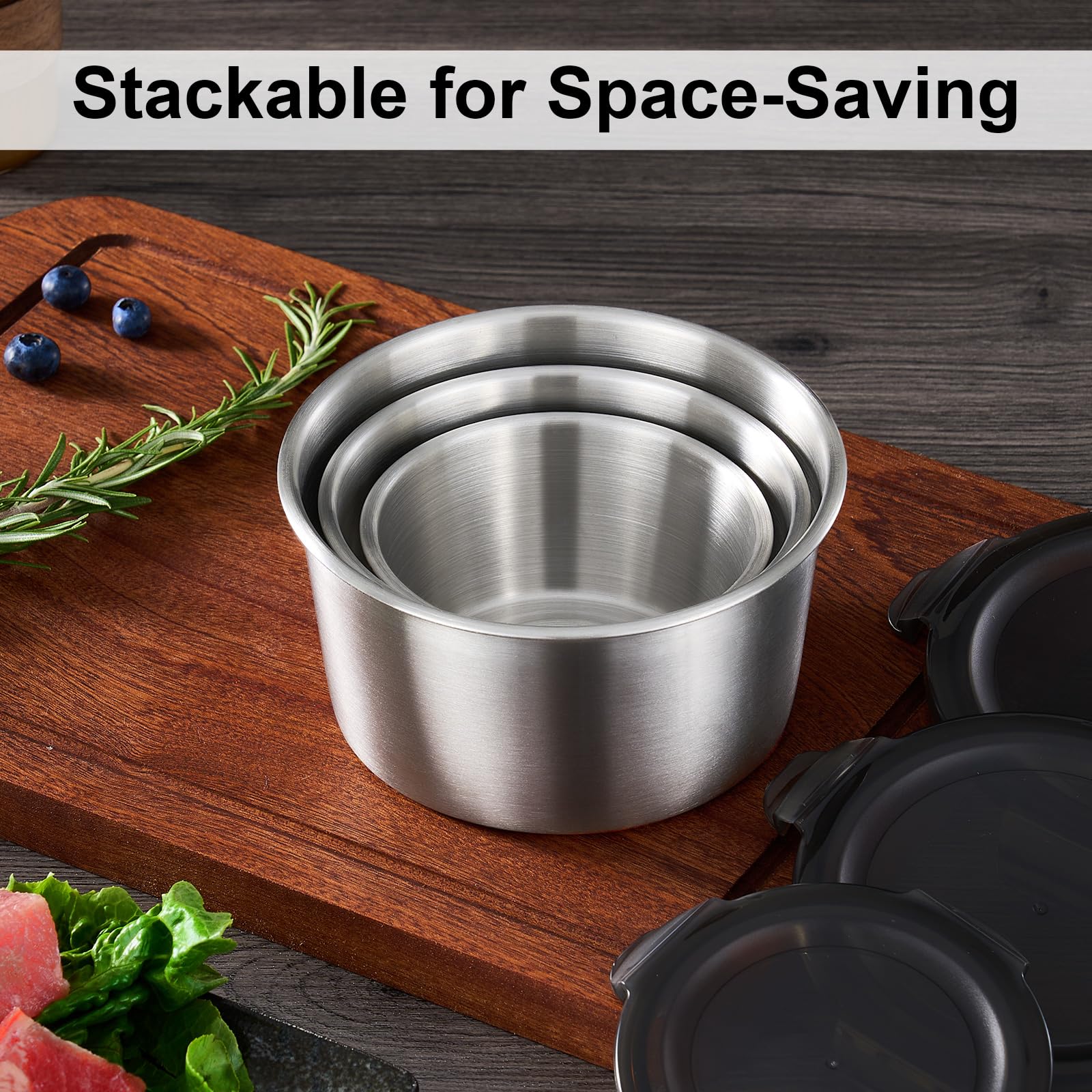 Baalaka Food Storage Containers, Airtight Food Storage Containers with Lids, Deli Containers with Lids, Soup Containers with Lids Stainless Steel Set of 3