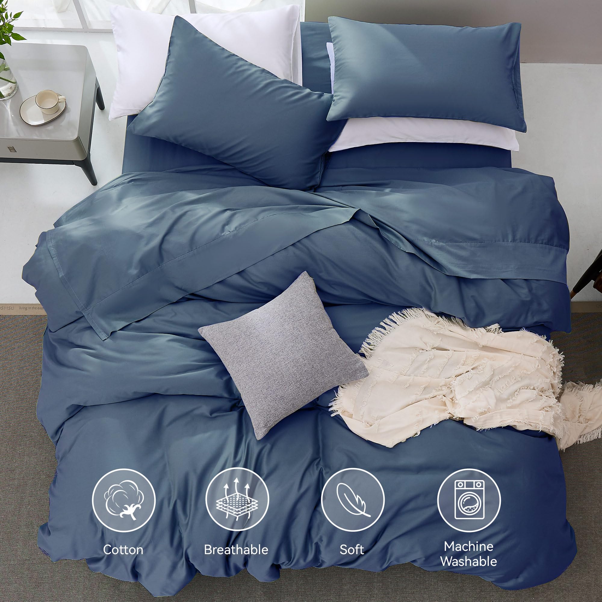 JELLYMONI Duvet Cover Full Size Ultra Soft- Eucalyptus Lyocell Cotton Blend Silky Cooling Comforter Cover Set, Hypoallergenic and Moisture Wicking Breathable Bedding, 3-Piece Set, Indigo