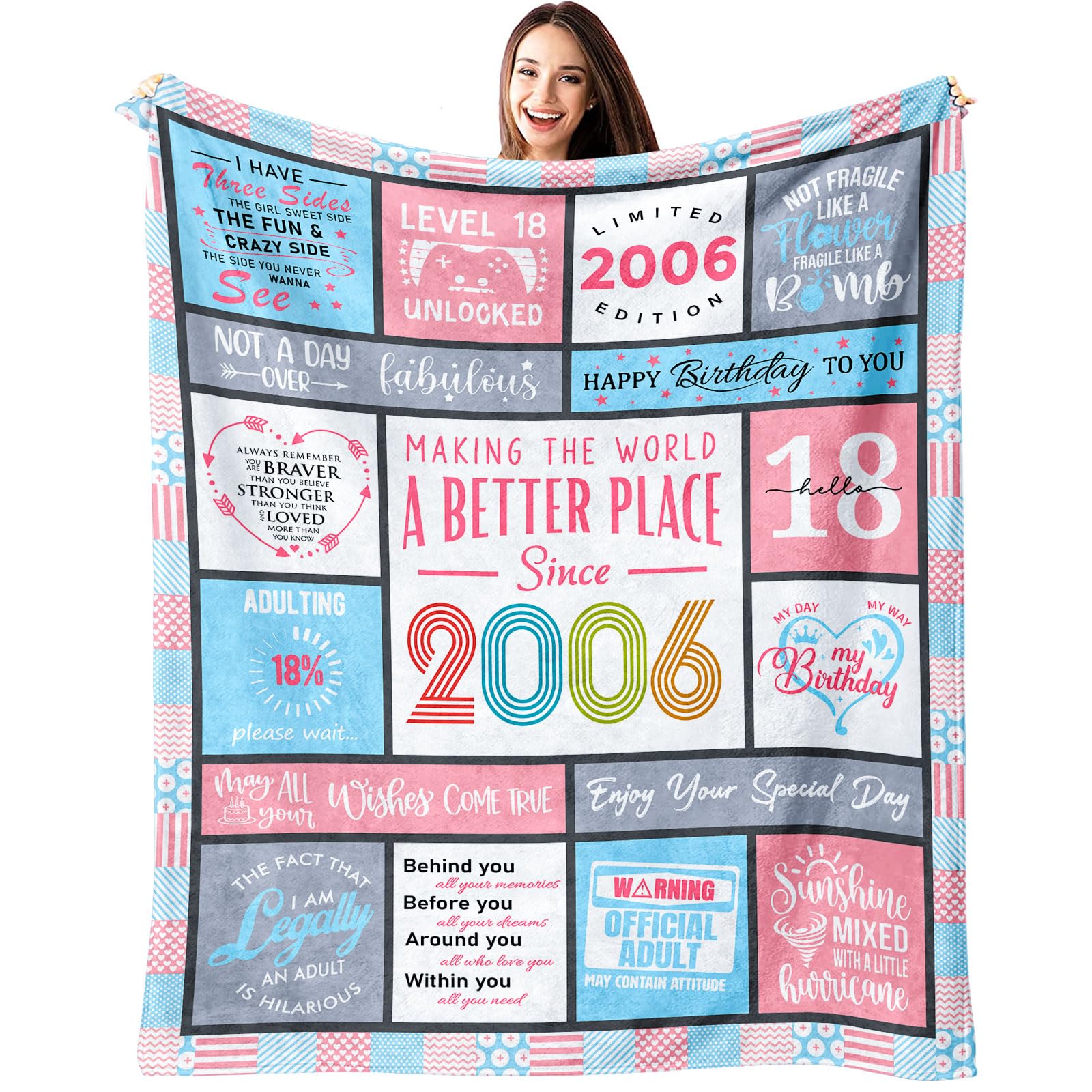 18th Birthday Gifts for Girls, Gifts for 18 Year Old Girl, Best Gifts for 18 Year Old Girl, 18th Birthday Decor Throw Blanket 60" X 50", 18th Birthday Gifts for Her, 18 Years Old Girl Gift Ideas