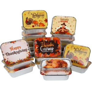 mortime 40 pcs thanksgiving foil pans with lids, disposable foil food containers with harvest themed cardboard covers, aluminum foil baking pan cake pans for cooking, heating, roasting