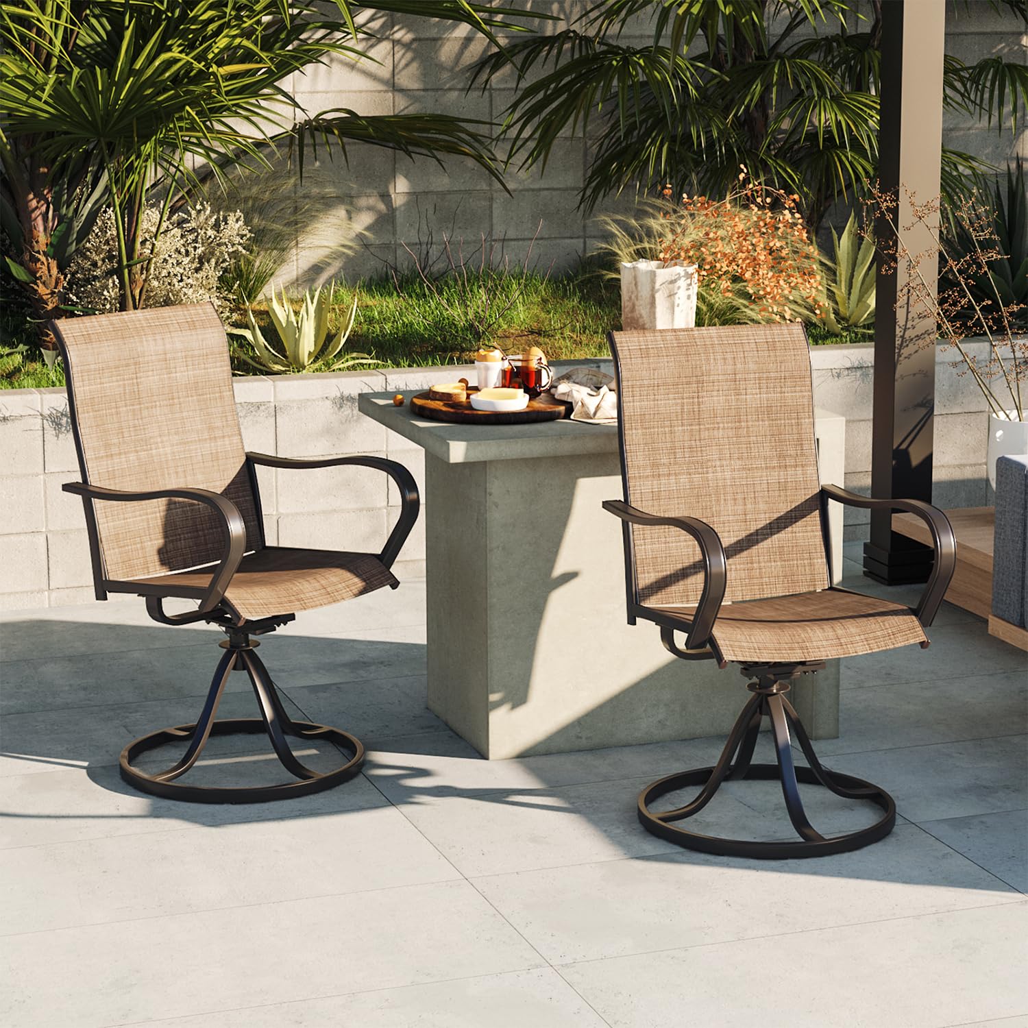 Aoxun Outdoor Swivel Chair, Textilene Swivel Patio Chairs Set of 2, Swivel Rocker Patio Chairs for Yard, Garden, Balcony (Brown)