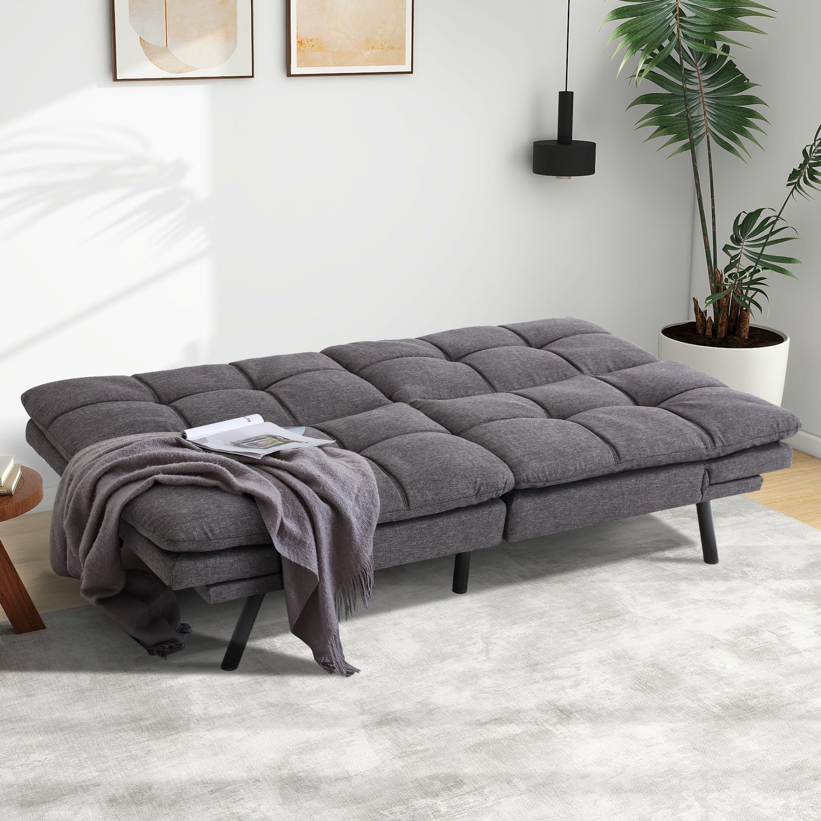 MUUEGM Futon Sofa Bed Couch - Convertible Sofa Bed, Loveseat Sleeper Sofa with Adjustable Backrest, Memory Foam Folding Futon for Living Room, Small Space, Apartment, Office, Grey