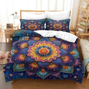 Bohemian Mandala 3D PrintedBeautiful Patterns Comforter Covers Bedding Set Quilt Cover Duvet Cover 3 Pieces for Childrens And Adults Microfiber with Pillowcases with Zipper Closure Queen（228x228cm）