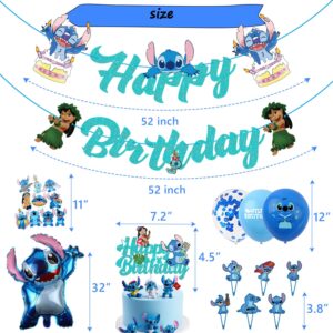 Blue Party Decorations- Cartoon Theme Party Supplies with Banner, Cake Cupcake Toppers, Balloons, Hanging Swirls for Boys Girls Kids Happy Birthday Party Decorations