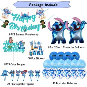 Blue Party Decorations- Cartoon Theme Party Supplies with Banner, Cake Cupcake Toppers, Balloons, Hanging Swirls for Boys Girls Kids Happy Birthday Party Decorations