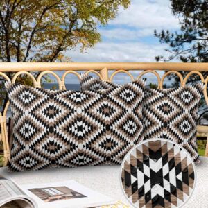 Brown Black Outdoor Pillow Cover 12x20 Inch Cushion Sham Case, Waterproof Decorative Lumbar Throw Pillowcase for Outside Garden Patio Porch Couch Chair Tent Moroccan Southwestern Aztec Abstract Boho