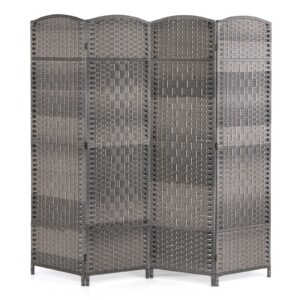 giantex room divider 4 panel, 6ft tall folding privacy screen with solid wood frame, hand-woven texture, fully assembly, freestanding wall partition room dividers for bedroom office patio