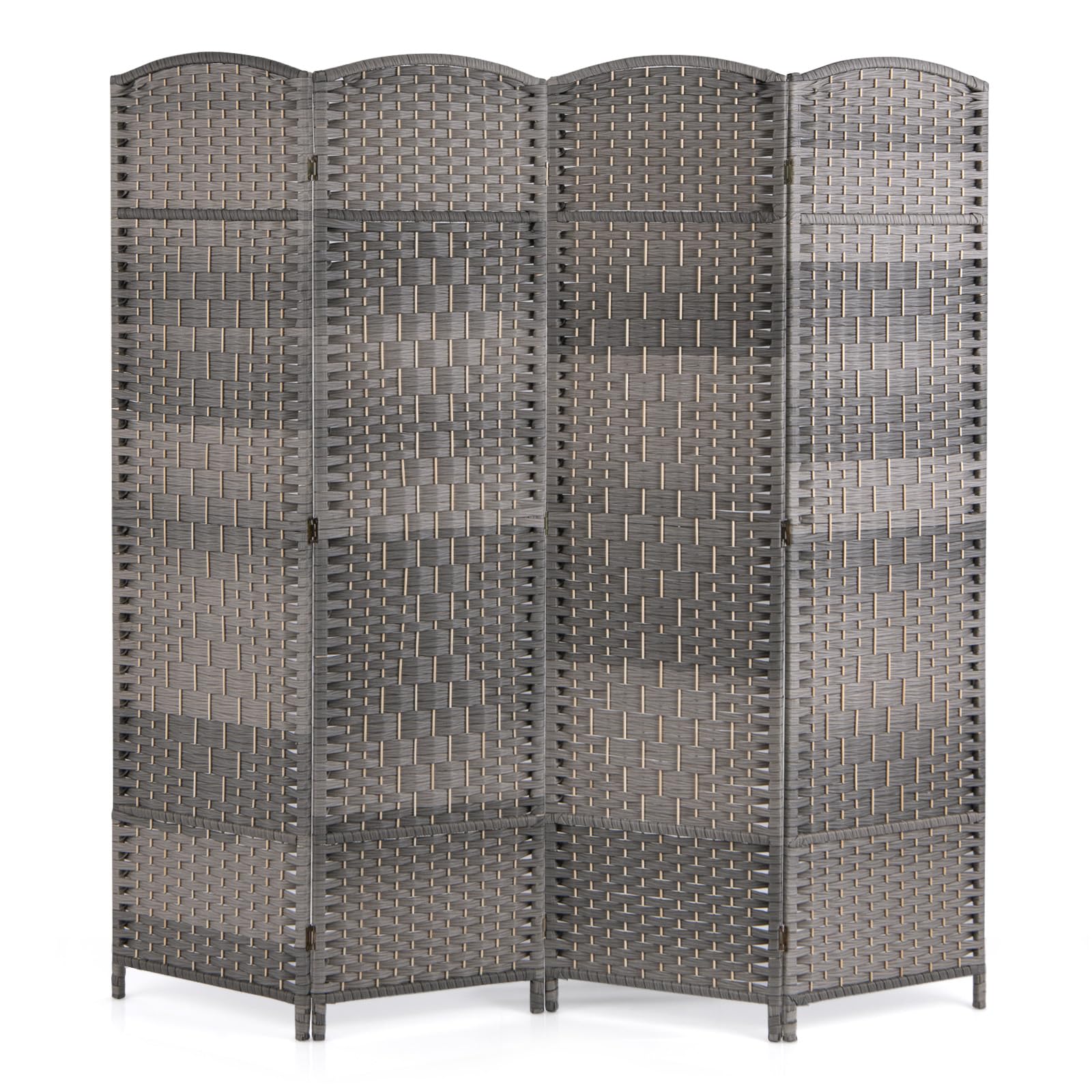 Giantex Room Divider 4 Panel, 6FT Tall Folding Privacy Screen with Solid Wood Frame, Hand-Woven Texture, Fully Assembly, Freestanding Wall Partition Room Dividers for Bedroom Office Patio