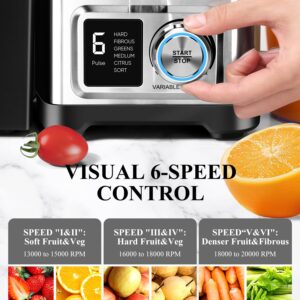 1100W 6-SPEED Digital Screen Centrifugal Juicer Machines Vegetable and Fruit, Healnitor Juice Extractor with 3.5" Big Wide Chute, Easy Clean, Anti-Drip Function, BPA-Free, Silver