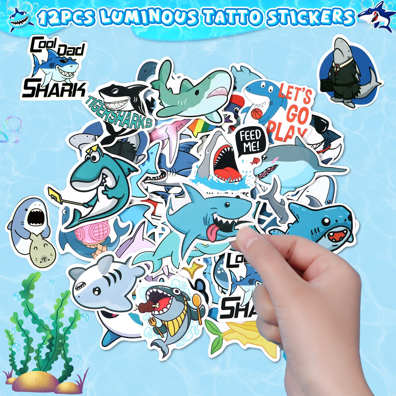 ESAG 110Pcs Shark Party Favors Birthday Supplies, Straws Bubble Wands Slap Bracelet Keychain Tattoo Sticker Toy Gift Baby Kids Boys Shark Valentines Goodie Bag Stuffer Ocean Under the Sea Party Favors