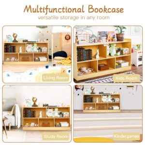 PTINFLUCE Montessori Shelf, Wooden Toy Storage Organizer for Books Toys, 2 Shelf Bookcase, 5-Section Storage Cabinet, Toddler Book Shelf for Kids Rooms, Playroom, Nursery, Kindergarten