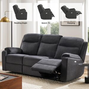 LARMACE Power Recliner Sofa 3 Seater Reclining Couch with Overstuffed Armrest and Backrest Electric Double Recliner Sofa Couch for Living Room, Dark Grey