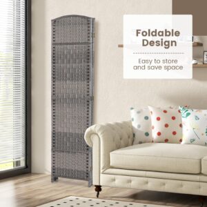 Giantex Room Divider 4 Panel, 6FT Tall Folding Privacy Screen with Solid Wood Frame, Hand-Woven Texture, Fully Assembly, Freestanding Wall Partition Room Dividers for Bedroom Office Patio