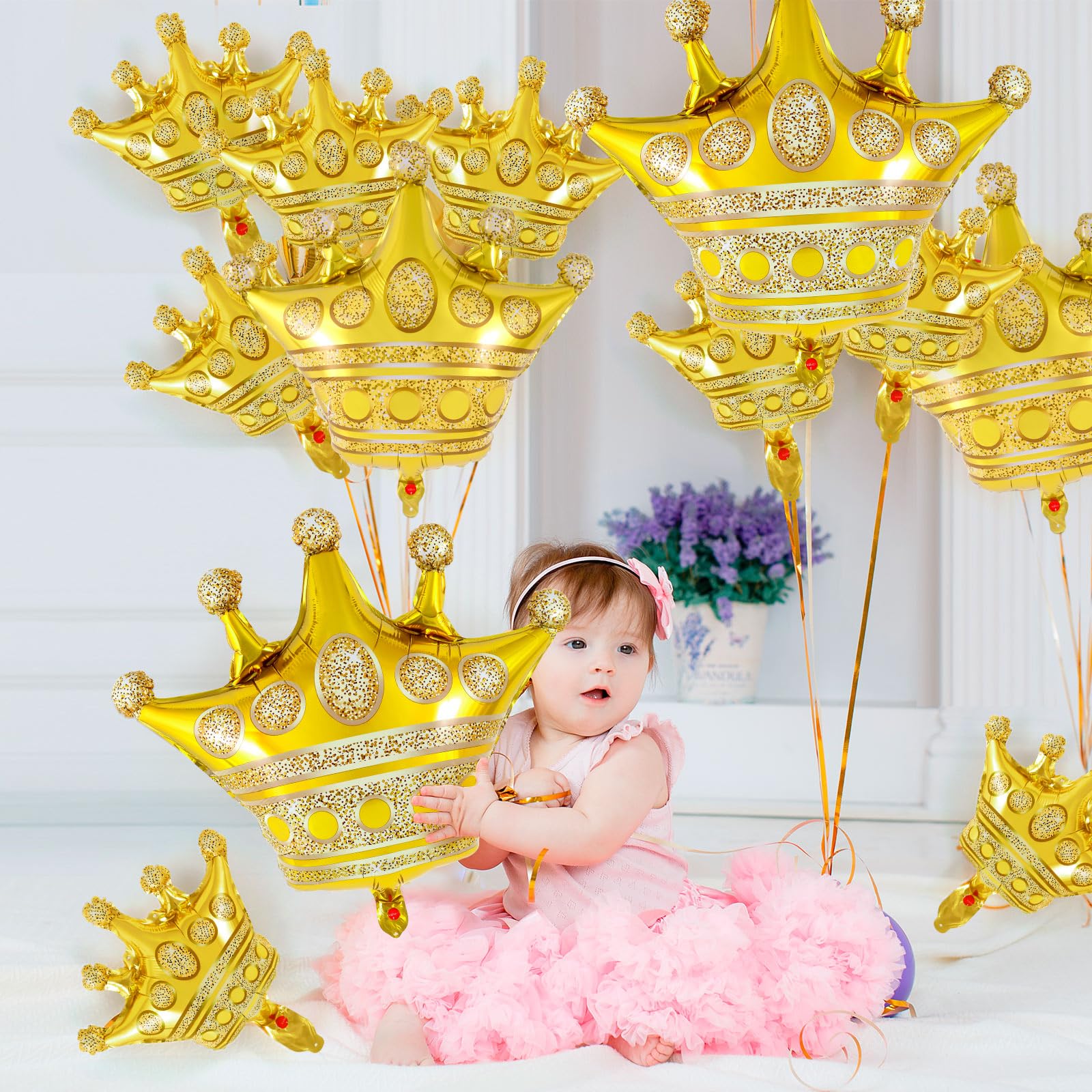 16 Pcs Crown Balloons,Gold Crown Foil Balloons Crown Shape Balloons Gold Anniversary Balloons for Christmas Birthday Party Baby Shower Wedding Bridal Shower Princess Themed Party Supplies