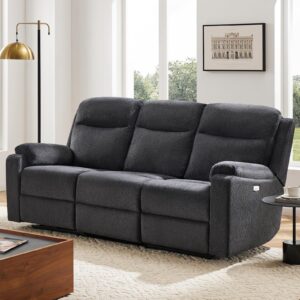 LARMACE Power Recliner Sofa 3 Seater Reclining Couch with Overstuffed Armrest and Backrest Electric Double Recliner Sofa Couch for Living Room, Dark Grey