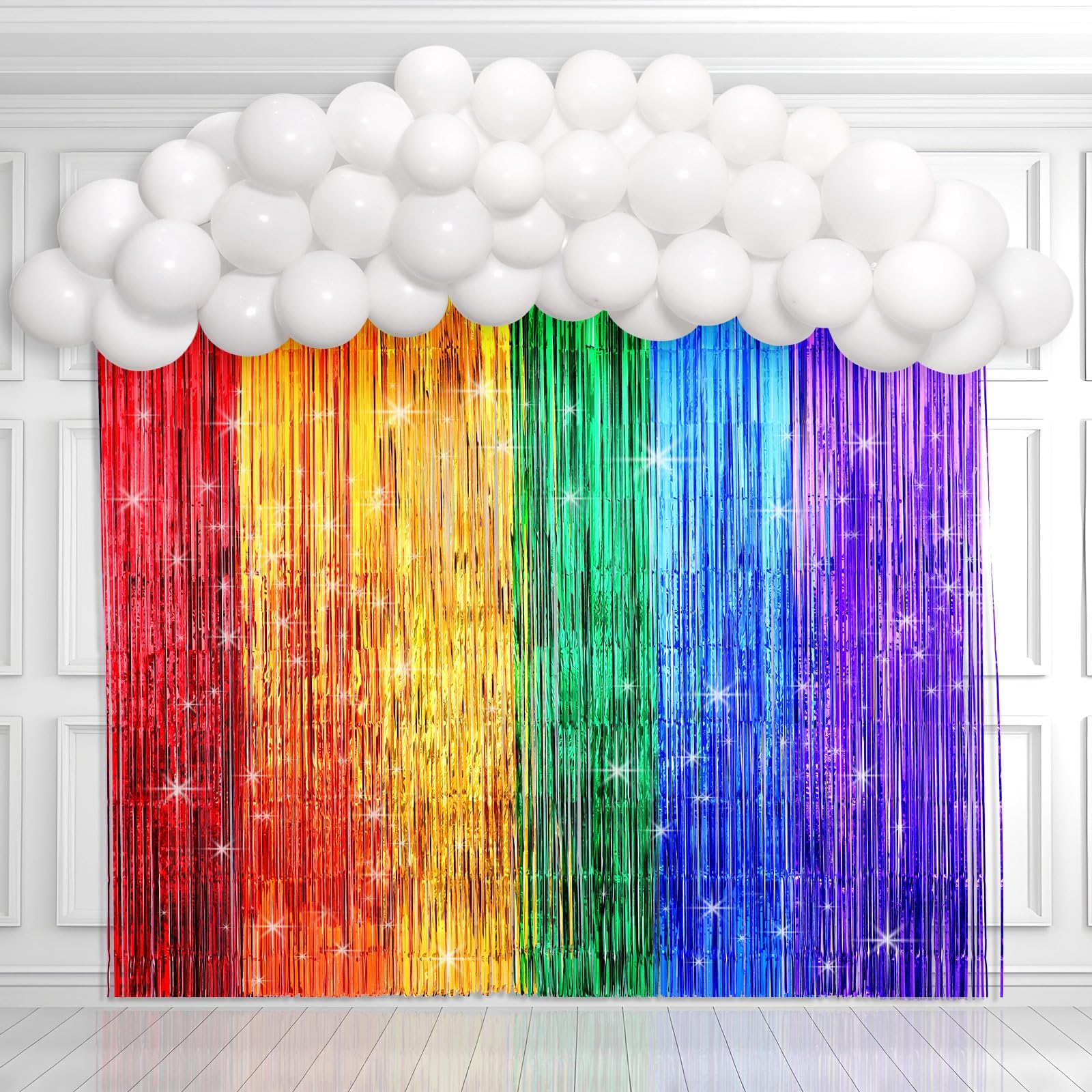 Rainbow Party Backdrop Balloon Arch Kit Decorations Rainbow Cloud Birthday Photo Props Booth Backdrops Rainbow Balloon Garland Fringe Curtains for Wedding Baby Shower Decor Photography Supplies