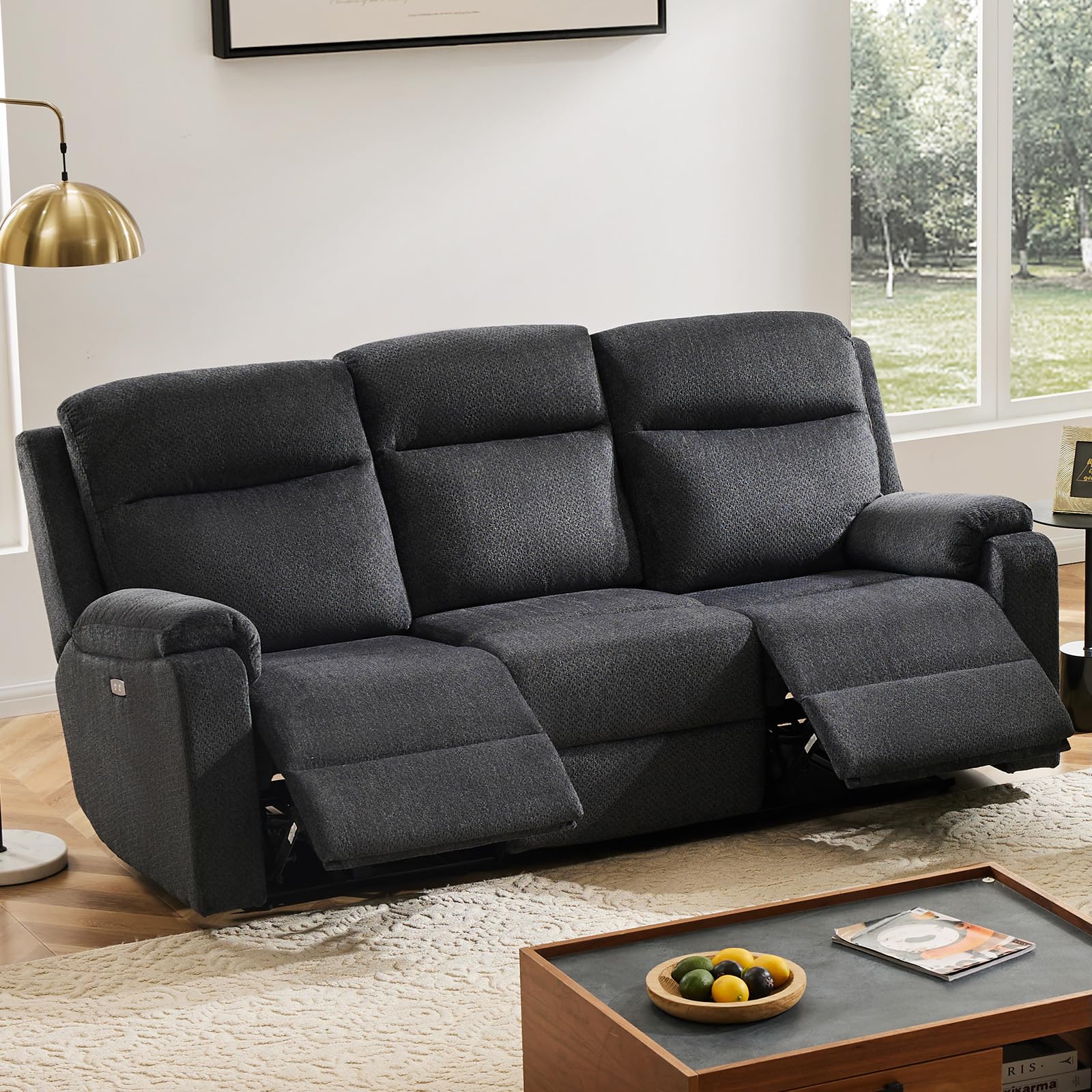 LARMACE Power Recliner Sofa and Loveseat Set Upholstered 2 Piece Reclining Couch with Overstuffed Armrest and Backrest Electric Recliner Sofa Couch Sets for Living Room, Dark Grey