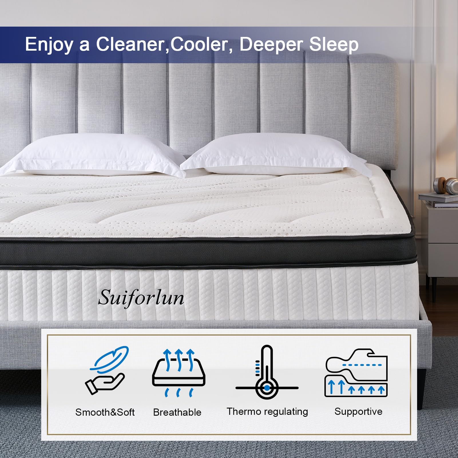 Suiforlun Full Mattress, 14 Inch Hybrid Mattress Full, Cool Gel Memory Foam and Heavier Coil Pocket Spring Mattress in a Box for Lumbar Support & Back Pain Relief, Medium-Plush, 120 Nights Trial