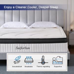 Suiforlun California King Mattress, 14 Inch Hybrid Mattress, Cool Gel Memory Foam and Heavier Coil Pocket Spring Mattress in a Box for Back Support & Pain Relief, Medium-Plush, 120 Nights Trial