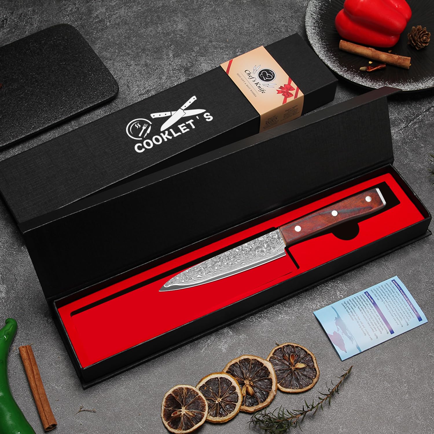 COOKLET'S Small Pairing Knife for Cutting Fruit, Professional VG10 Damascus Steel Forged Ultra Sharp Kitchen Knife, G10 Ergonomic Color Wooden Handle with Luxury Gift Box