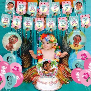 Generic Baby Moana Birthday Party Decorations, Moana Princess Theme Party Supplies set with Banner, Cake Cupcake Toppers, Foil Balloons for Kids Girls Fans Birthday Baby Shower Decorations