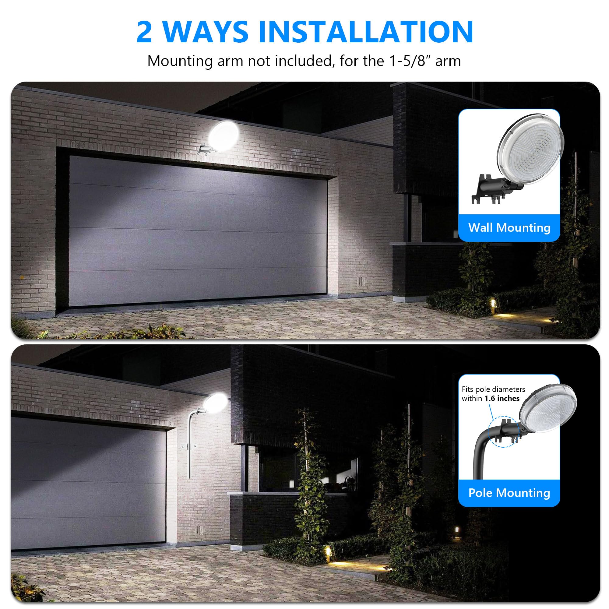 LED Barn Lights 100W, 10,000LM Dusk to Dawn Outdoor Security Flood Lighting with Photocell, 150° Adjustable, 6500K Daylight, IP66 Waterproof Street Light for Warehouse, Yard, Garage Lighting (2 Pack)