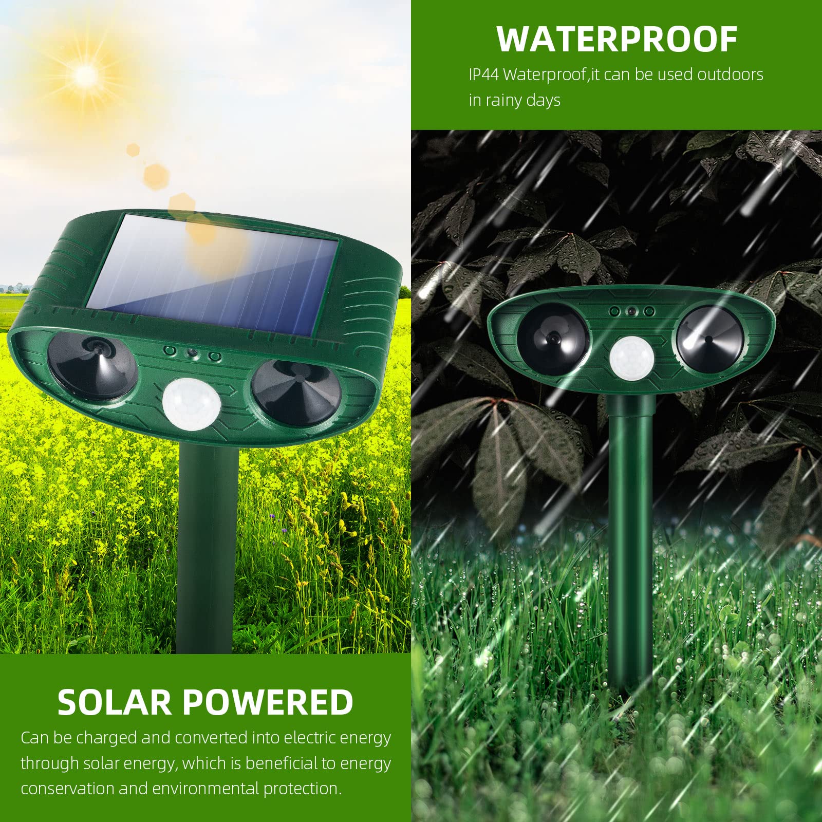 Solar Animal Repeller,Ultrasonic Animal Repellent Outdoor Deer Repellent Devices with Motion Detection,Keep Cat Rabbit Repellent Raccoon Dog Skunk Out of Garden Animal Deterrent (2)