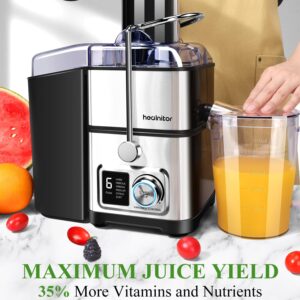 1100W 6-SPEED Digital Screen Centrifugal Juicer Machines Vegetable and Fruit, Healnitor Juice Extractor with 3.5" Big Wide Chute, Easy Clean, Anti-Drip Function, BPA-Free, Silver