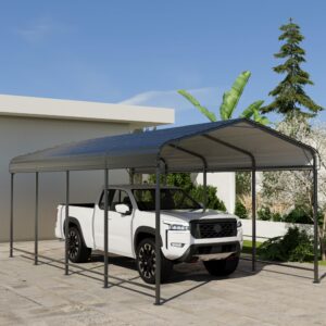 SUNBURY Carport 10 x 20 ft Heavy Duty Metal Carport Canopy with Galvanized Steel Roof, Outdoor Garage Car Shelter Shade for Car, Truck and Boats, Grey