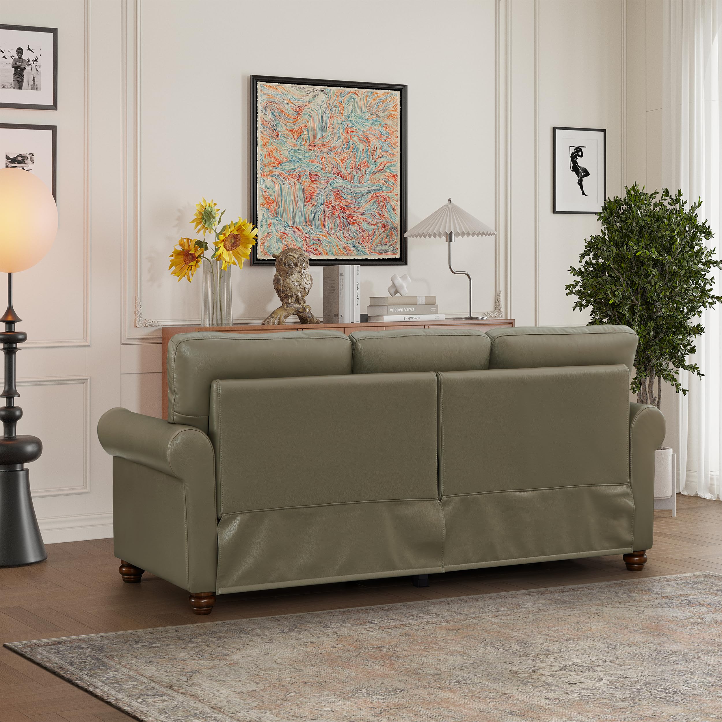 N NOORDENIYA 82'' Faux Leather Couch,Living Room Furniture Sofa, Rivet Decoration Leather Sofa Couch for Living Room Apply to Office and Home(3 Seater Sofas) Taupe